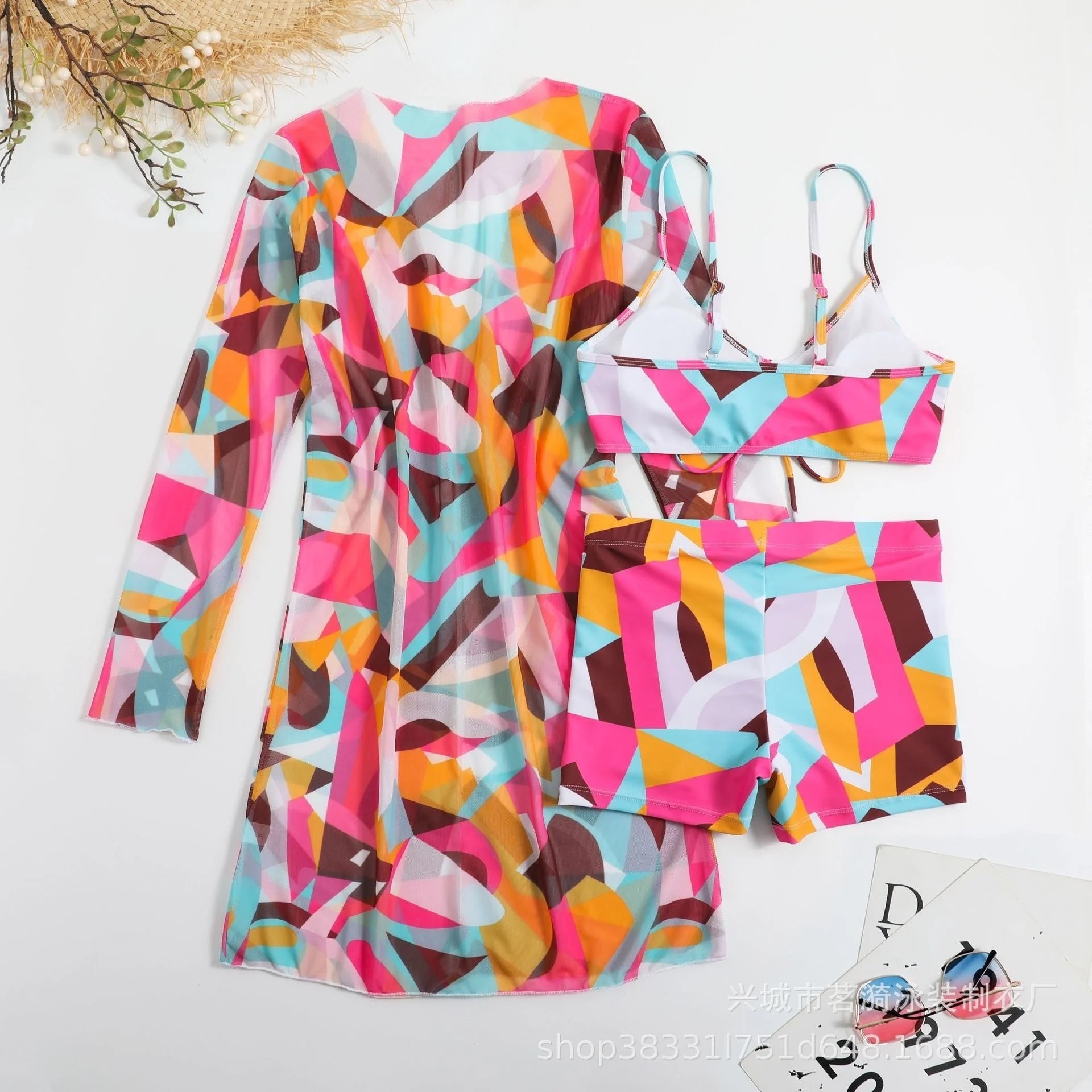 Summer Print Tankini Set – Push-Up 3-Piece Women’s Swimwear
