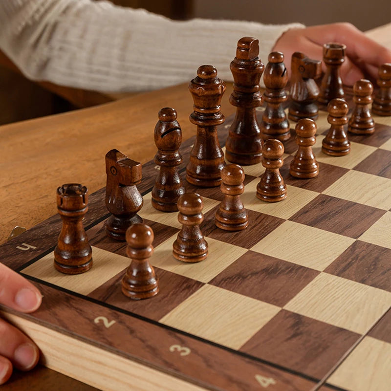 Magnetic Foldable Wooden Chess Set – Portable & Educational Game