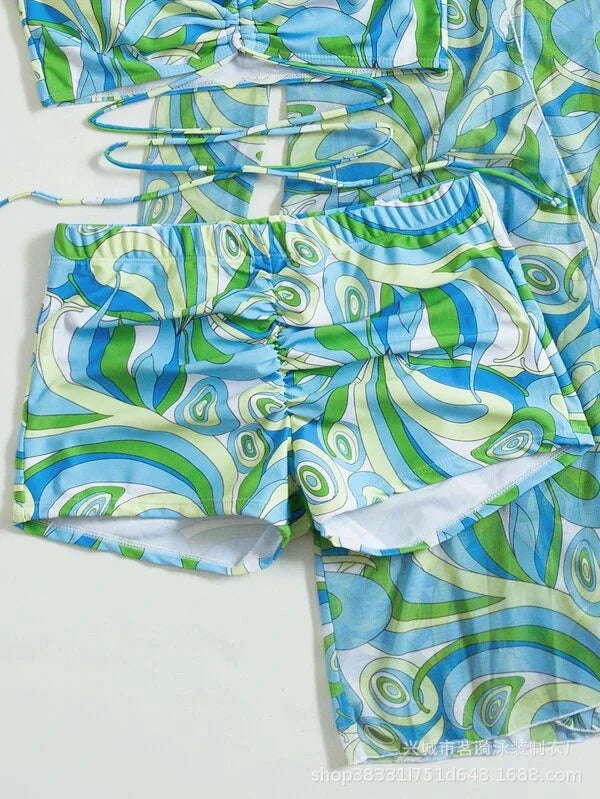 Summer Print Tankini Set – Push-Up 3-Piece Women’s Swimwear