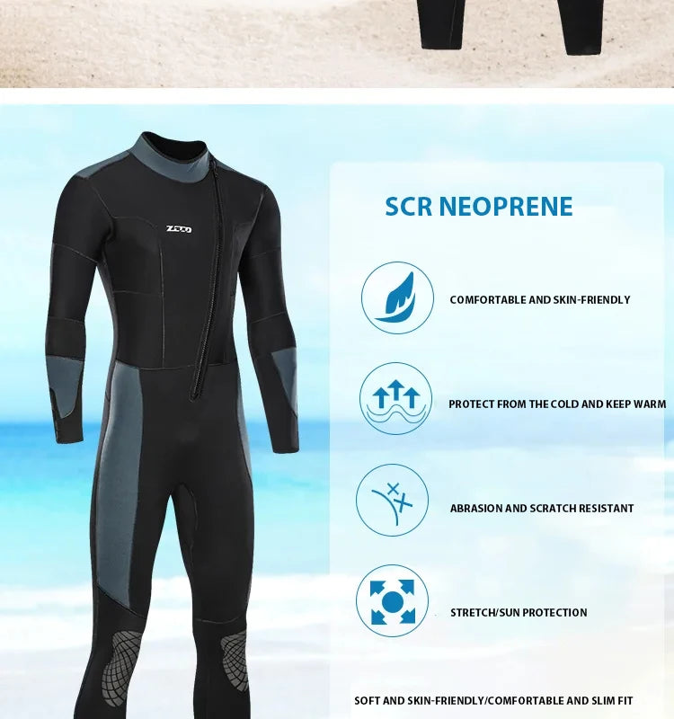 5mm Neoprene Long-Sleeve Diving Wetsuit for Men & Women