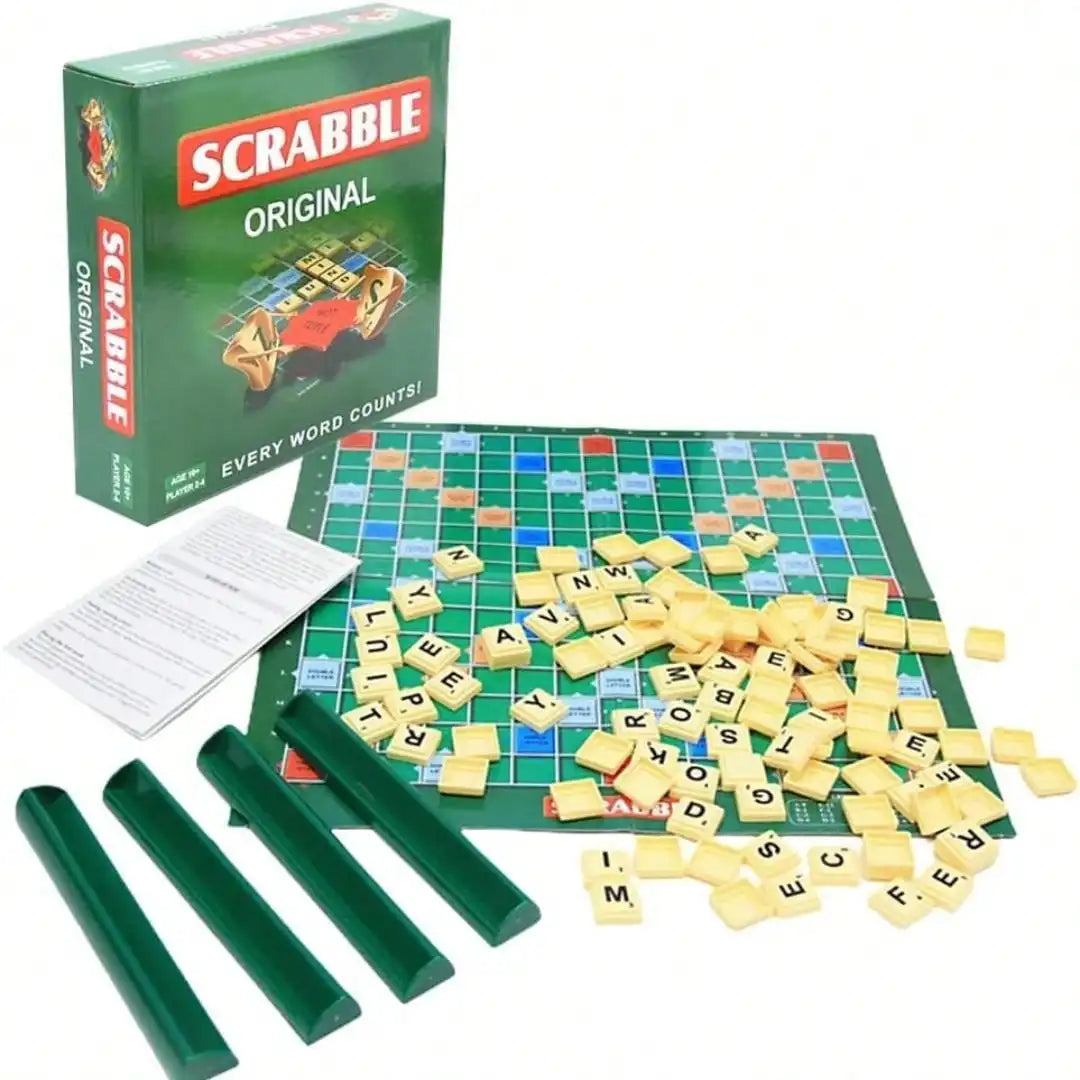 1PCS English Scrabble Solitaire – Fun Alphabet Chess & Jigsaw Board Game for 2-4 Players 🧩