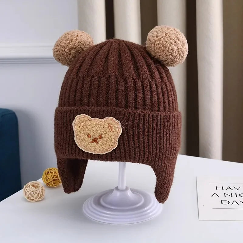 Baby wool hat cute bear ear protection hat children winter