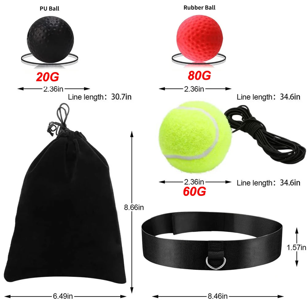 Boxing Reflex Ball Set with Adjustable Headband – 3 Reaction Balls