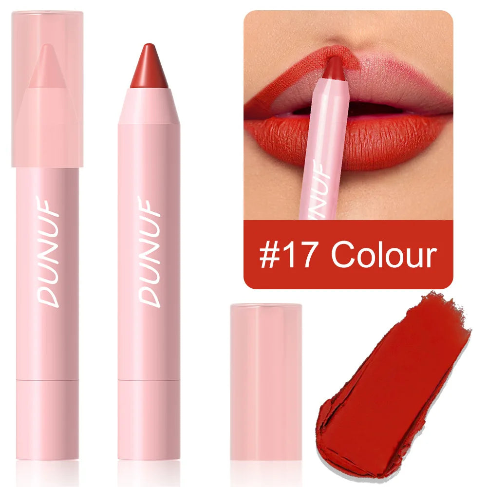 18-Colors Lipstick Pencil - Waterproof Sexy Red Matte Lip Contour Tint