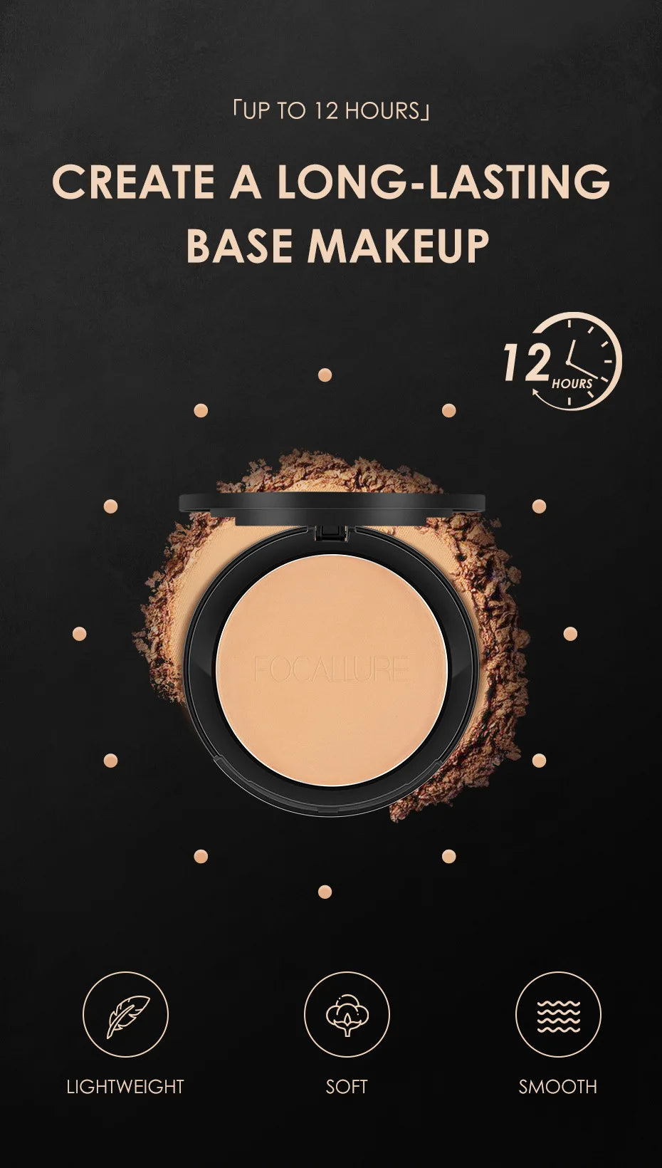 : FOCALLURE 3-Color Pressed Powder Foundation – Oil Control & Brightening