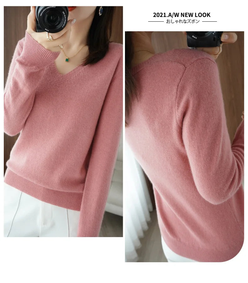 New Cashmere Women's V-neck Pullover Lace Neck Hollow Out Design Sweater: