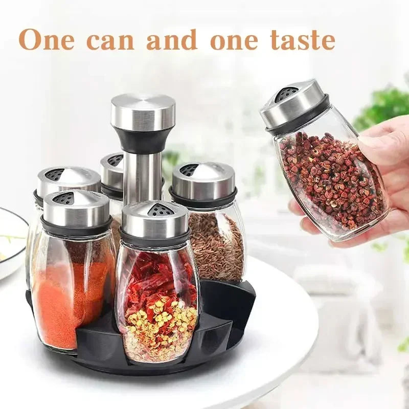 New Rotating Spice Jar Set with Glass Organizer