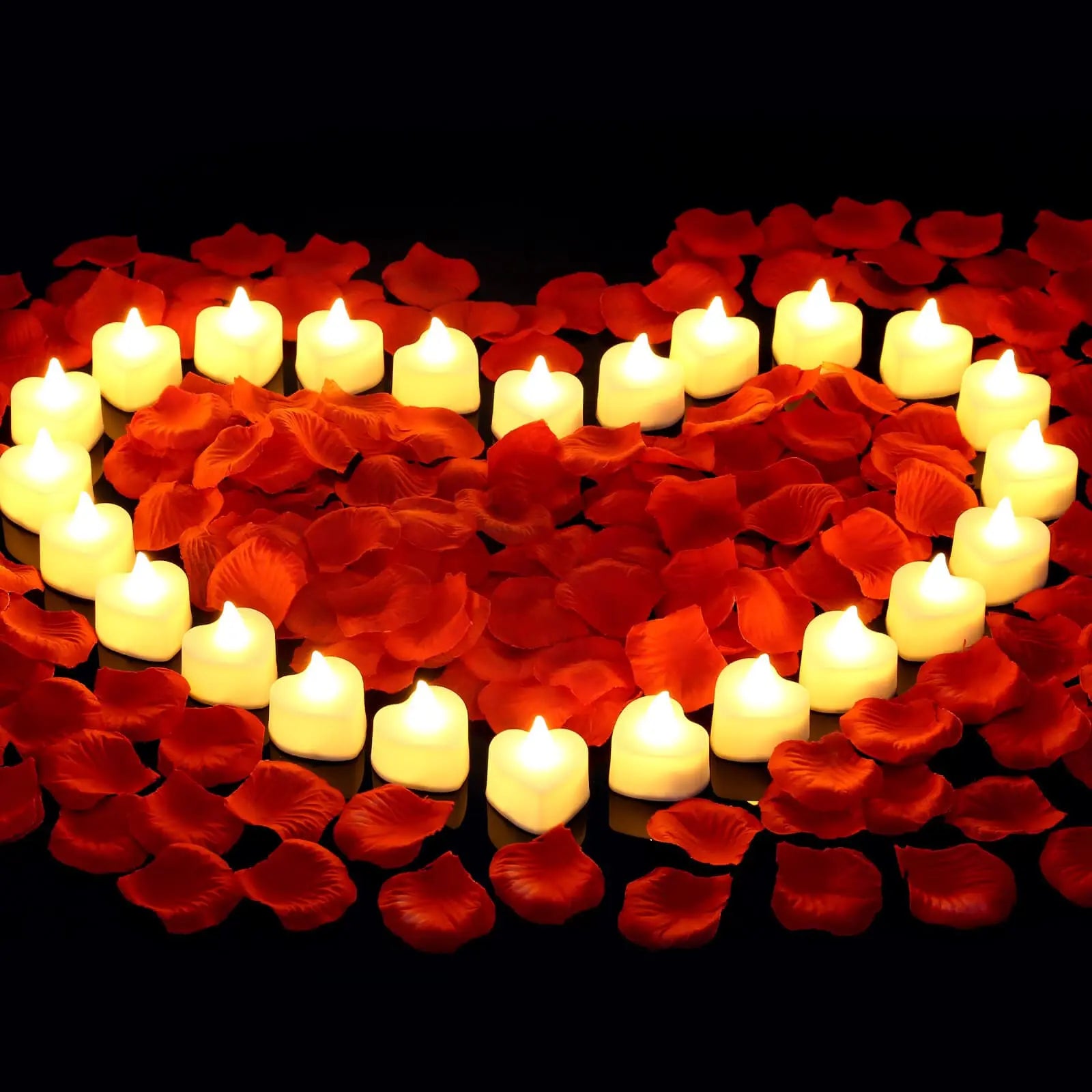 24/48 Pack Heart-Shaped LED Tea Lights – Romantic Rose Petal Decor