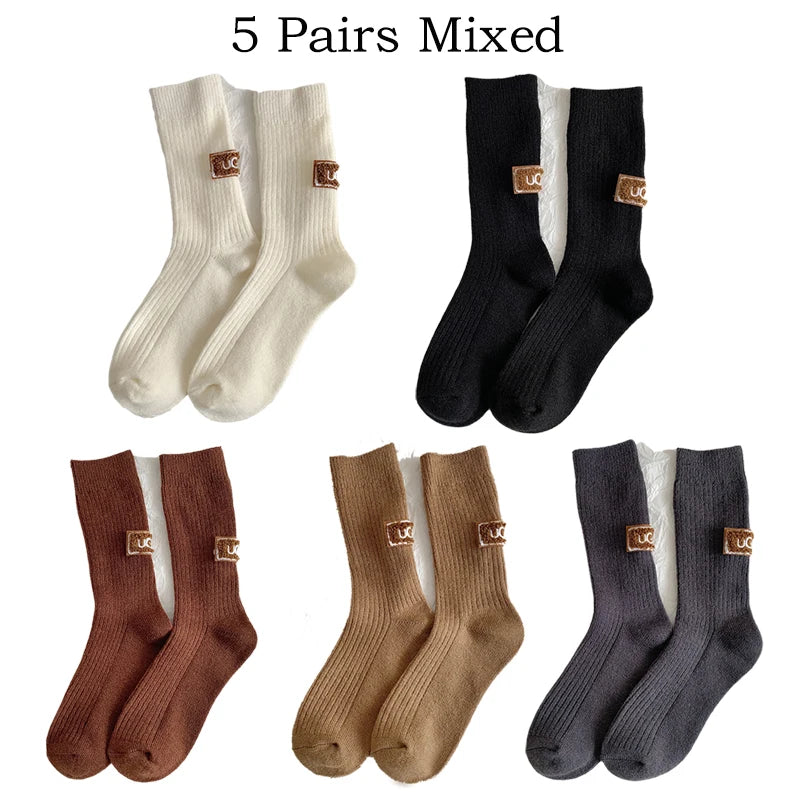 5 Pairs Winter Cashmere Wool Socks for Women: