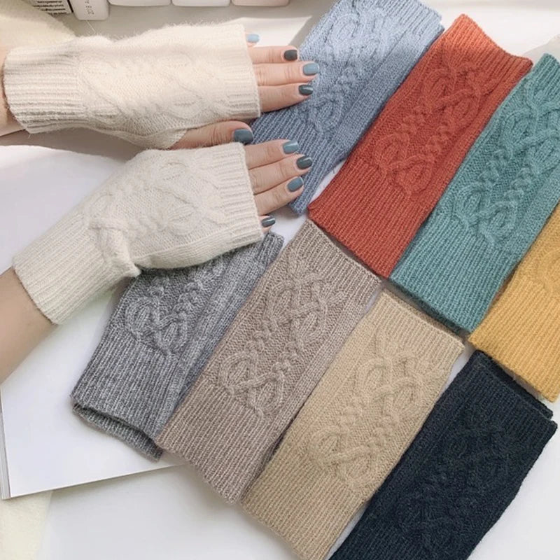 Half Finger Gloves for Women Winter Soft Warm Wool