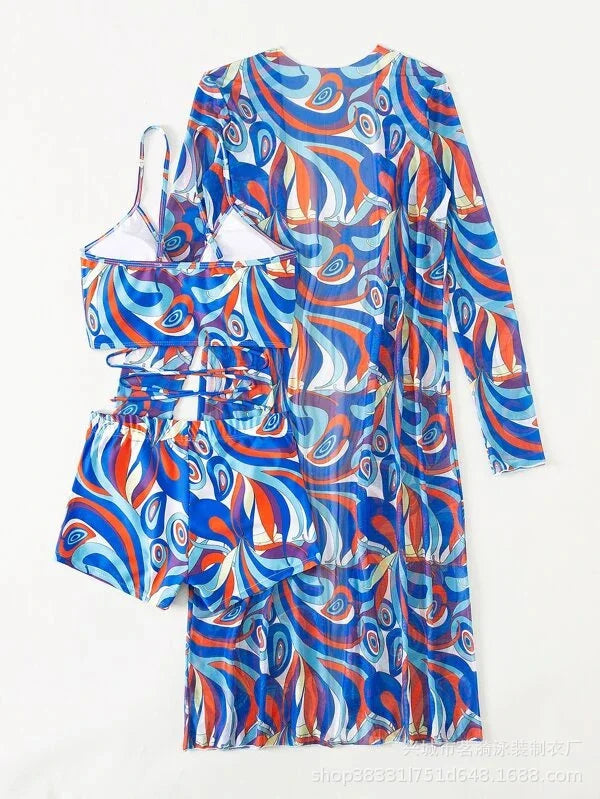 Summer Print Tankini Set – Push-Up 3-Piece Women’s Swimwear