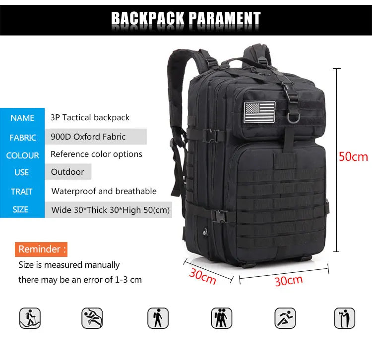 25L/35L/50L Tactical Backpack – Waterproof Outdoor Rucksack for Men
