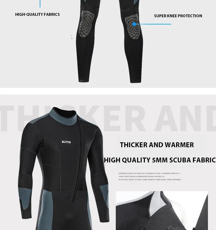 5mm Neoprene Long-Sleeve Diving Wetsuit for Men & Women