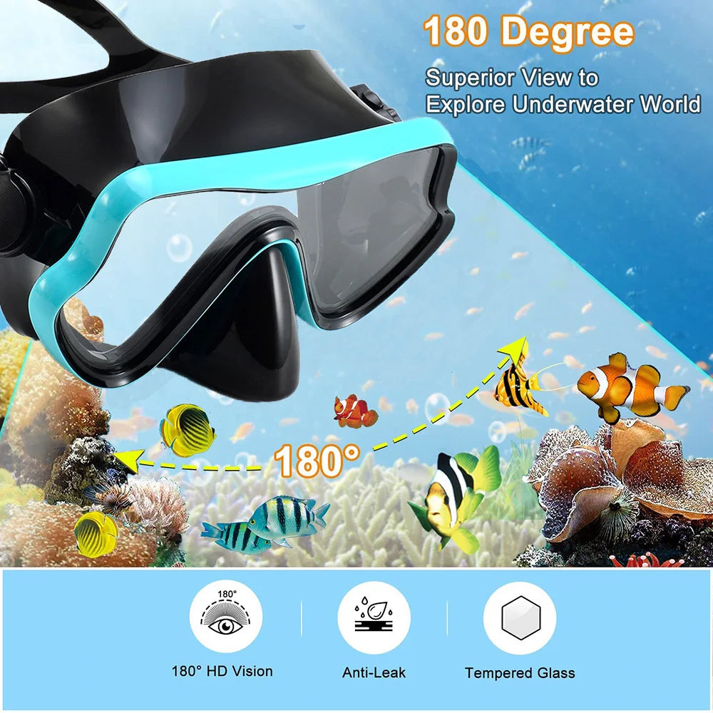 Professional Panoramic Scuba Diving Mask and Snorkel Set for Adults