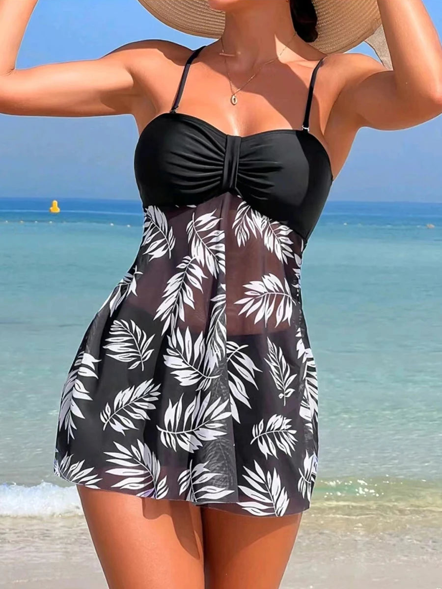 2024 Tankini Dress with Shorts – Padded Printed Swimwear