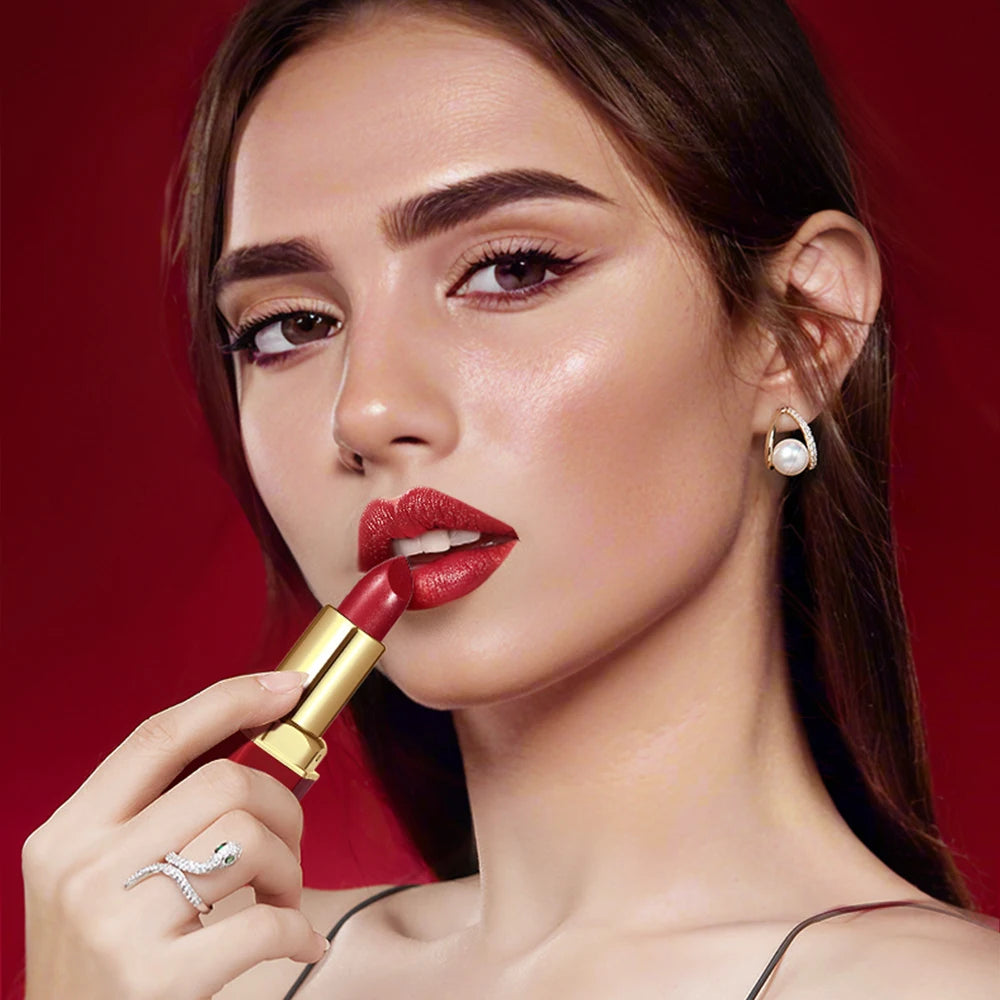 6PCS Gold Bar Matte & Glitter Lipstick Set – Velvet Pearlescent Finish