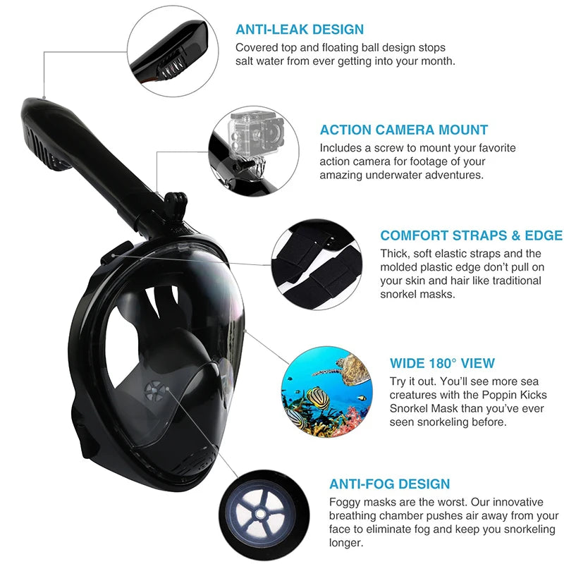 Underwater Anti-Fog Full Face Snorkeling and Diving Mask for Adults and Kids