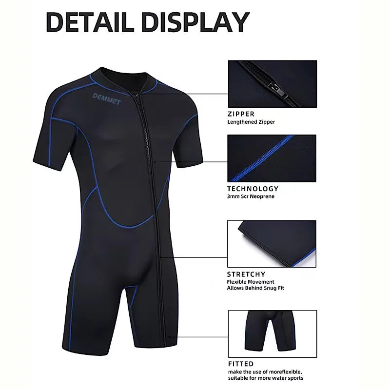 DEMMET 1.5mm Short Sleeve Neoprene Wetsuit for Men & Women