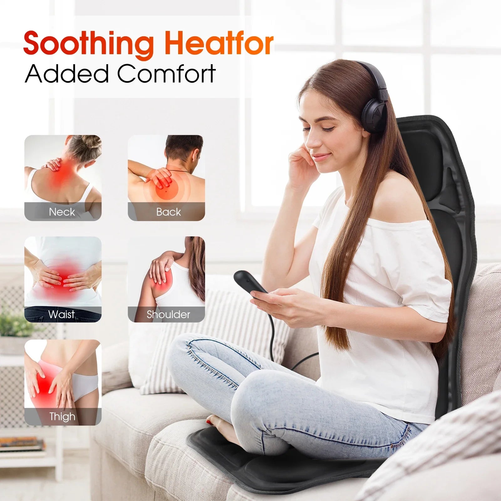 Electric Full-Body Massage Chair Cushion with Heat & Vibration