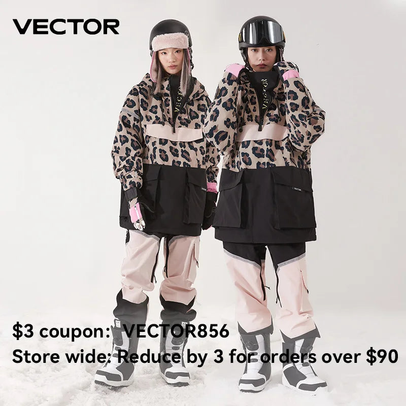 VECTOR Ski Wear Women Man Hooded Sweater Reflective Trend Ski Wear Thickened Warmth and Waterproof Ski Equipment Ski Suit Women