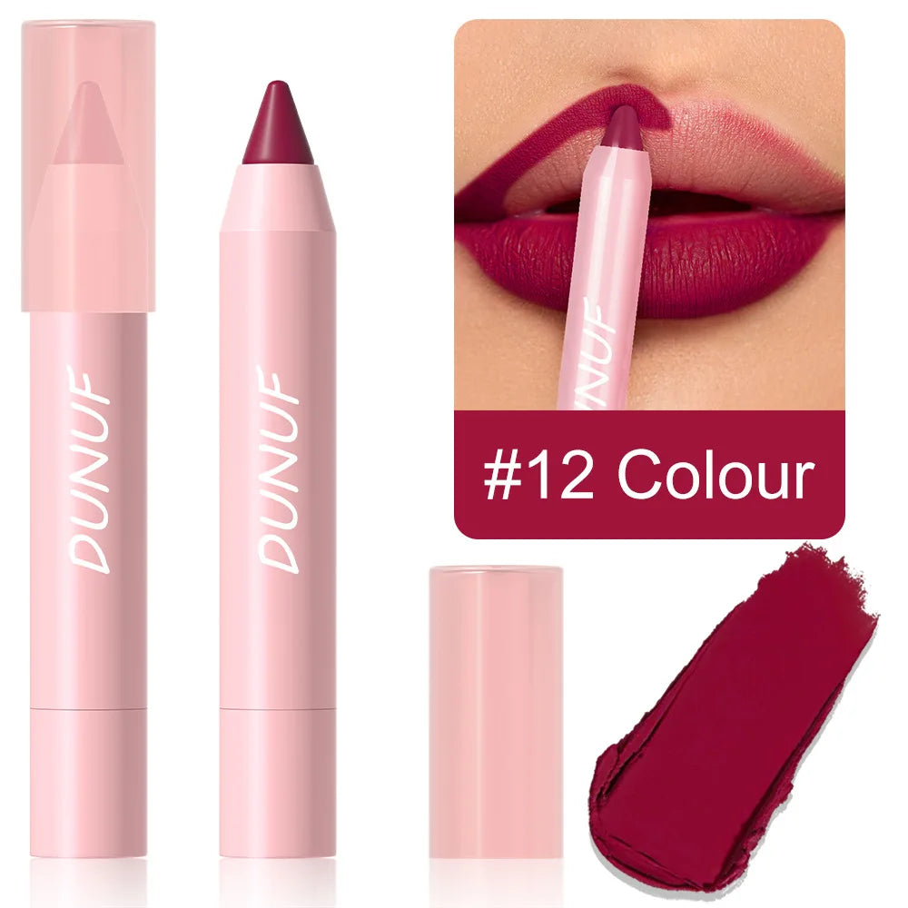 18-Colors Lipstick Pencil - Waterproof Sexy Red Matte Lip Contour Tint