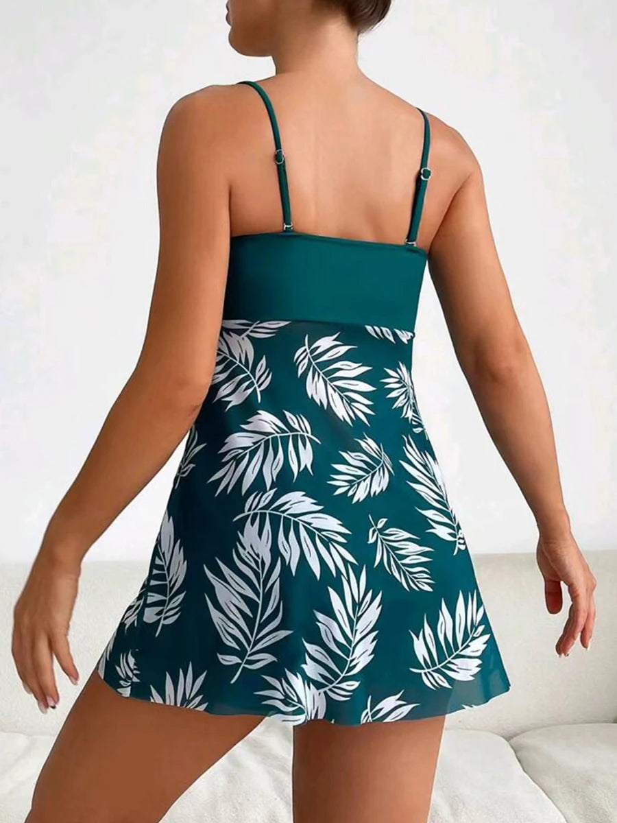 2024 Tankini Dress with Shorts – Padded Printed Swimwear