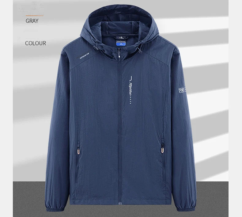 Summer Outdoor Quick Dry Sun-Protective Thin Jacket Men Hiking Fishing Cycling Hooded Gym Sport Windbreaker Ultra Light Coats