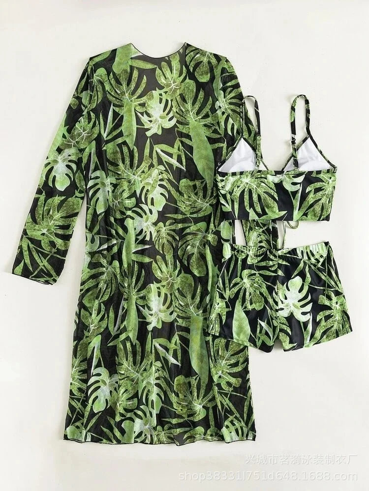 Summer Print Tankini Set – Push-Up 3-Piece Women’s Swimwear