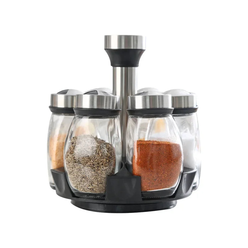 New Rotating Spice Jar Set with Glass Organizer