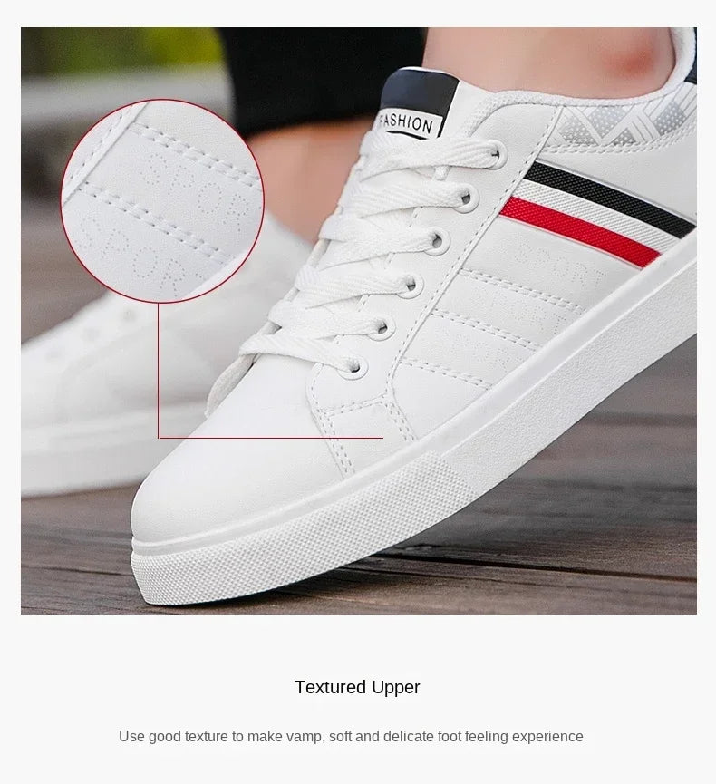 2024 Men's Fashion Casual Sneakers – Lace-Up White Vulcanized Shoes