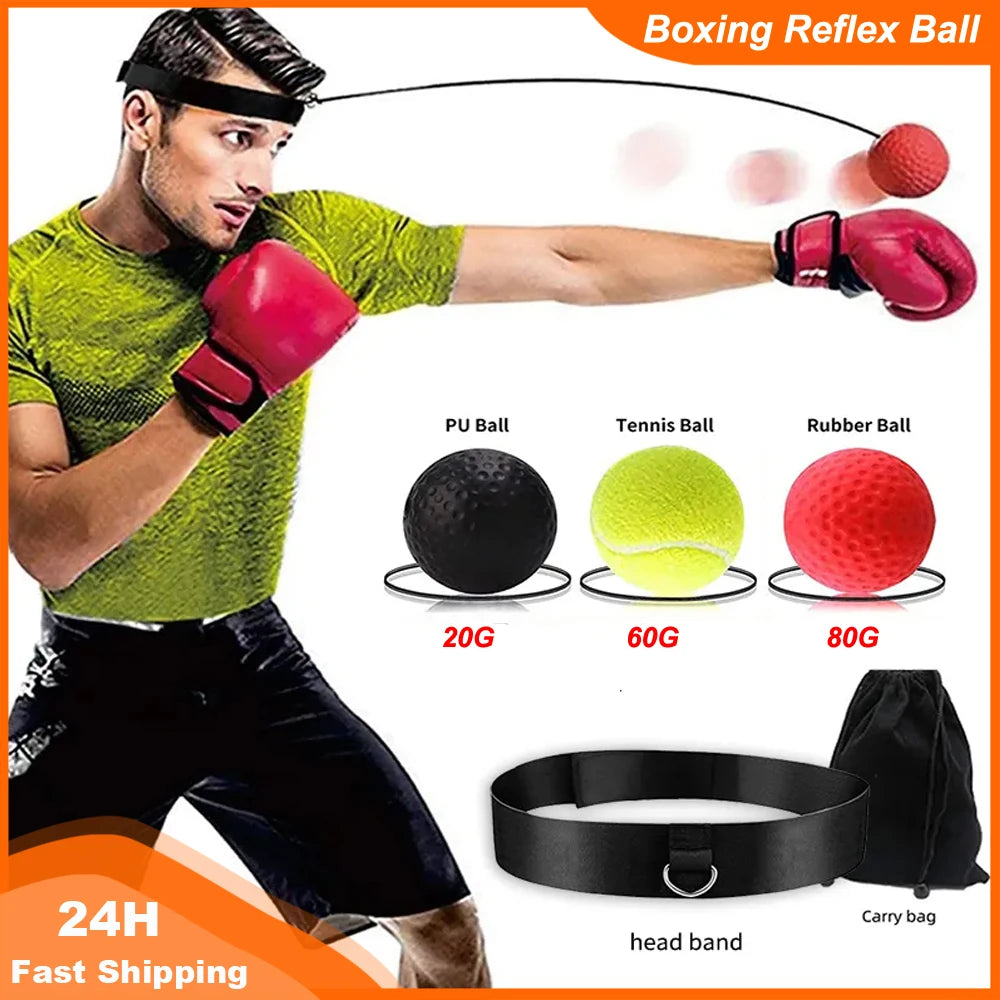 Boxing Reflex Ball Set with Adjustable Headband – 3 Reaction Balls