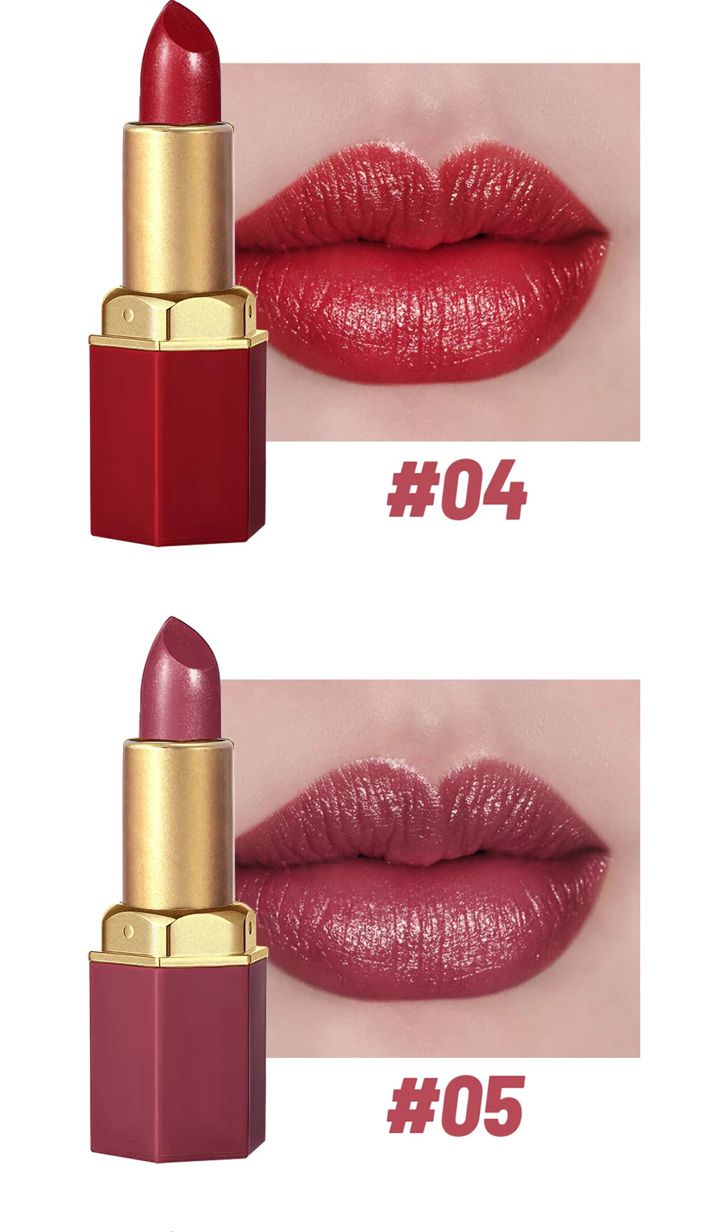 6PCS Gold Bar Matte & Glitter Lipstick Set – Velvet Pearlescent Finish