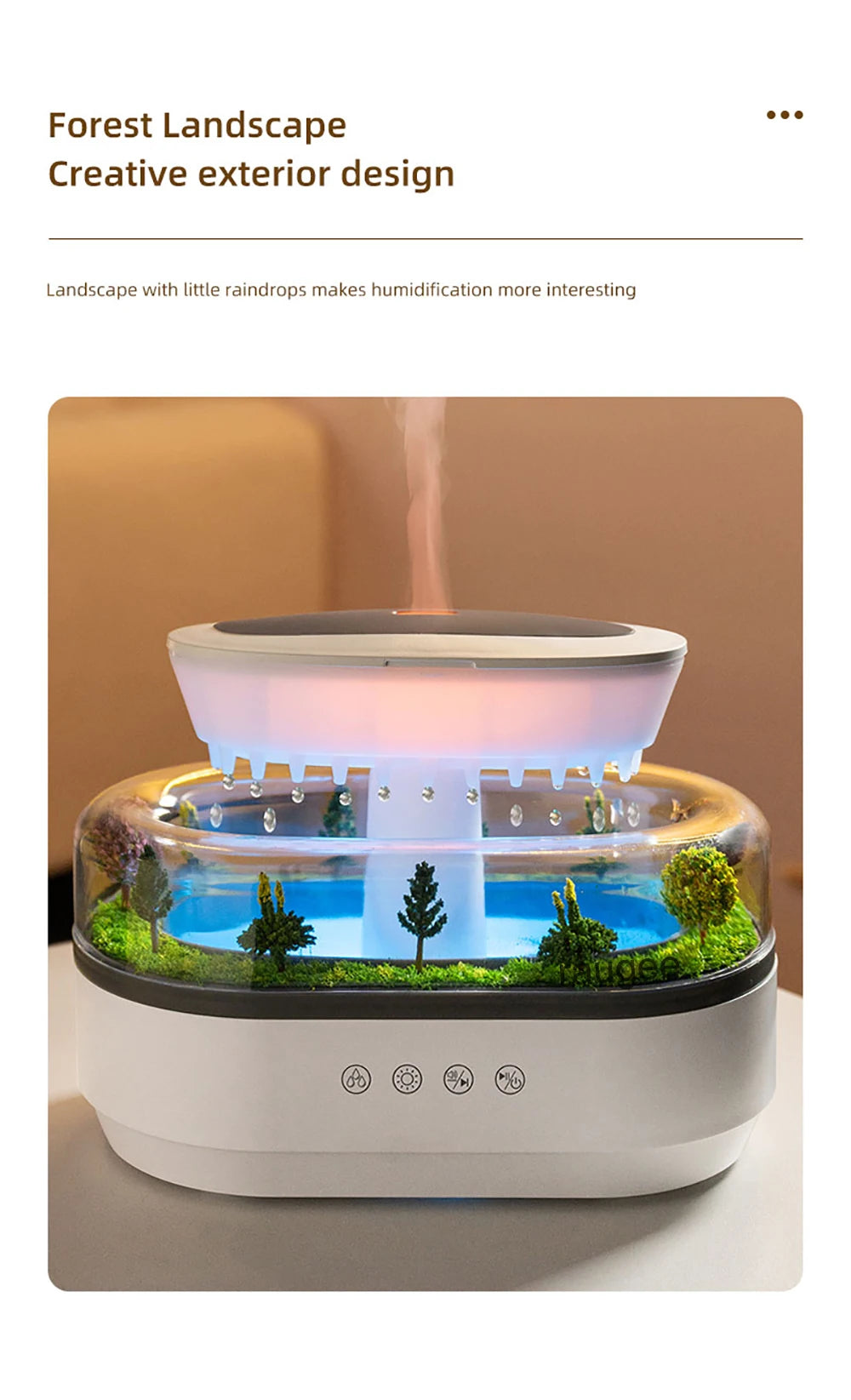 Raindrop Aroma Humidifier with Colorful Light & White Noise