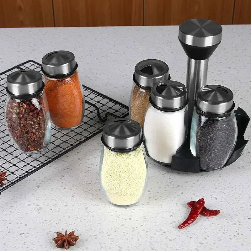 New Rotating Spice Jar Set with Glass Organizer