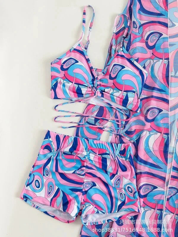 Summer Print Tankini Set – Push-Up 3-Piece Women’s Swimwear