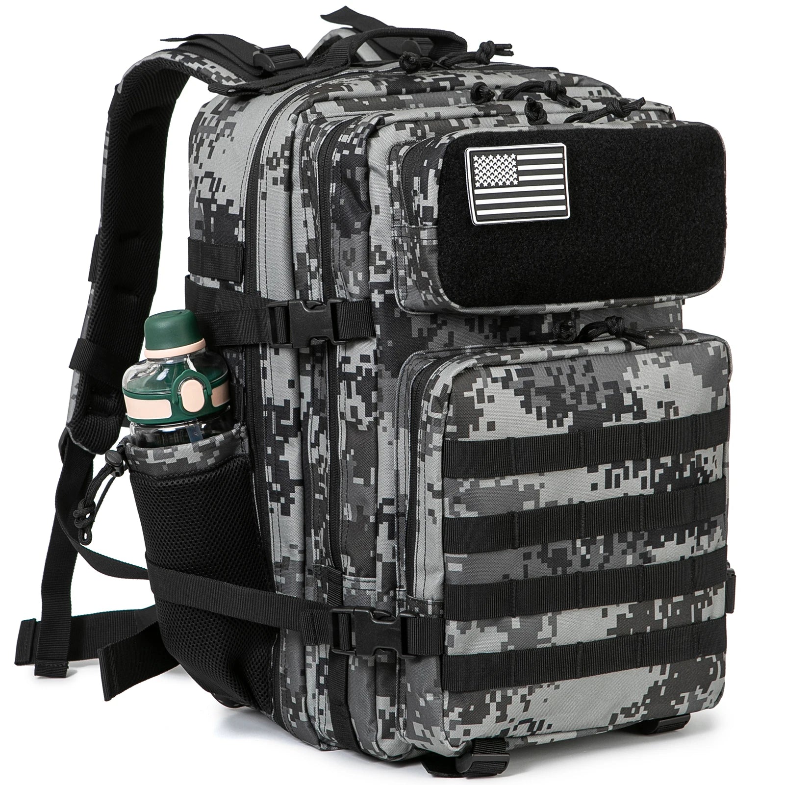 QT&QY 50L Tactical Backpack – MOLLE Survival Rucksack with Bottle Holder