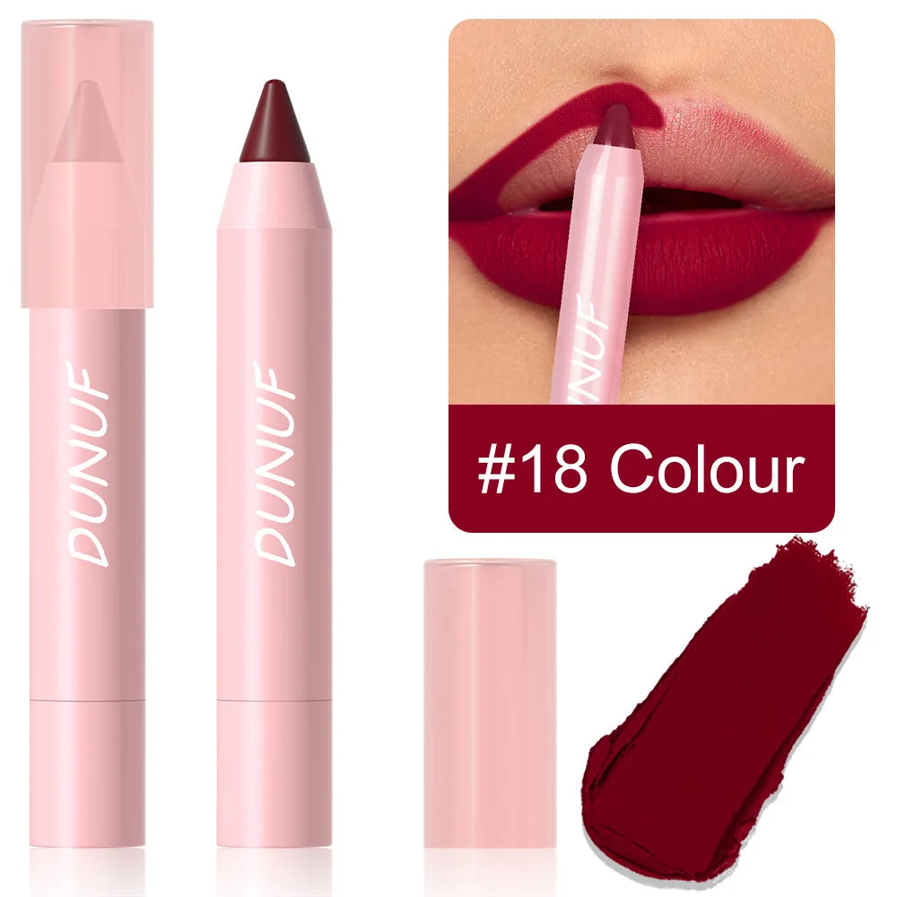 18-Colors Lipstick Pencil - Waterproof Sexy Red Matte Lip Contour Tint