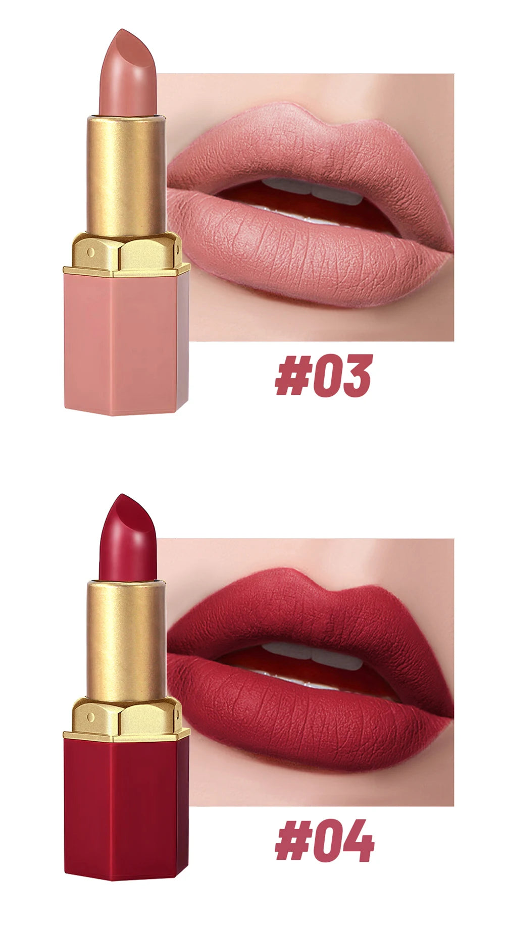 6PCS Gold Bar Matte & Glitter Lipstick Set – Velvet Pearlescent Finish