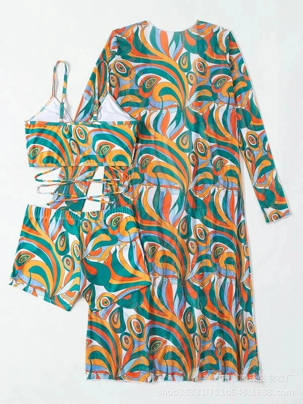 Summer Print Tankini Set – Push-Up 3-Piece Women’s Swimwear