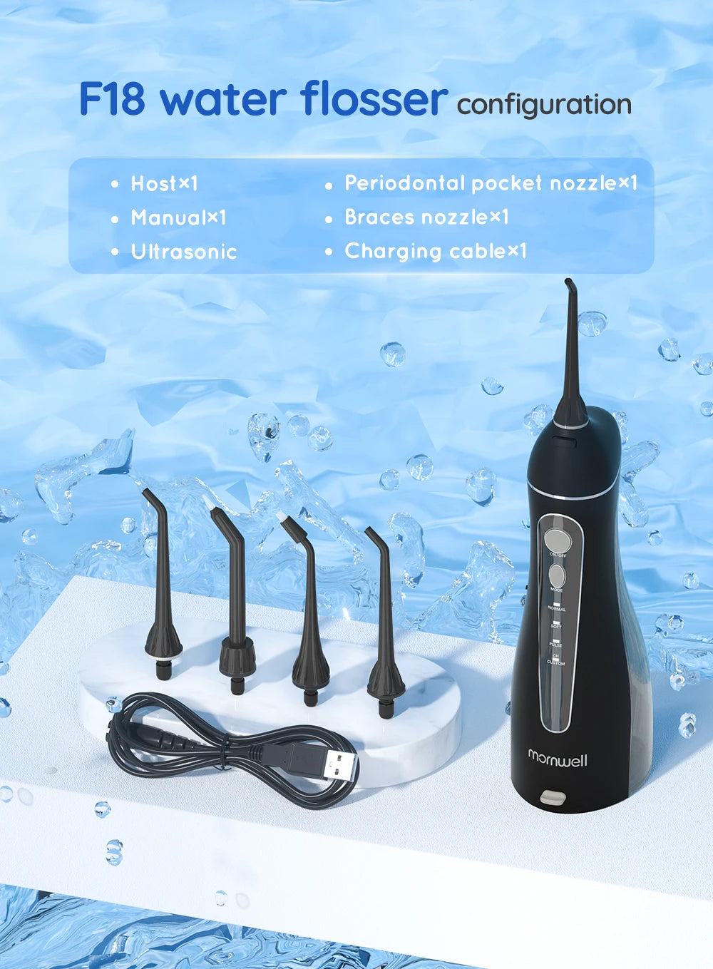 Mornwell Portable Oral Irrigator F18 Water Flosser: