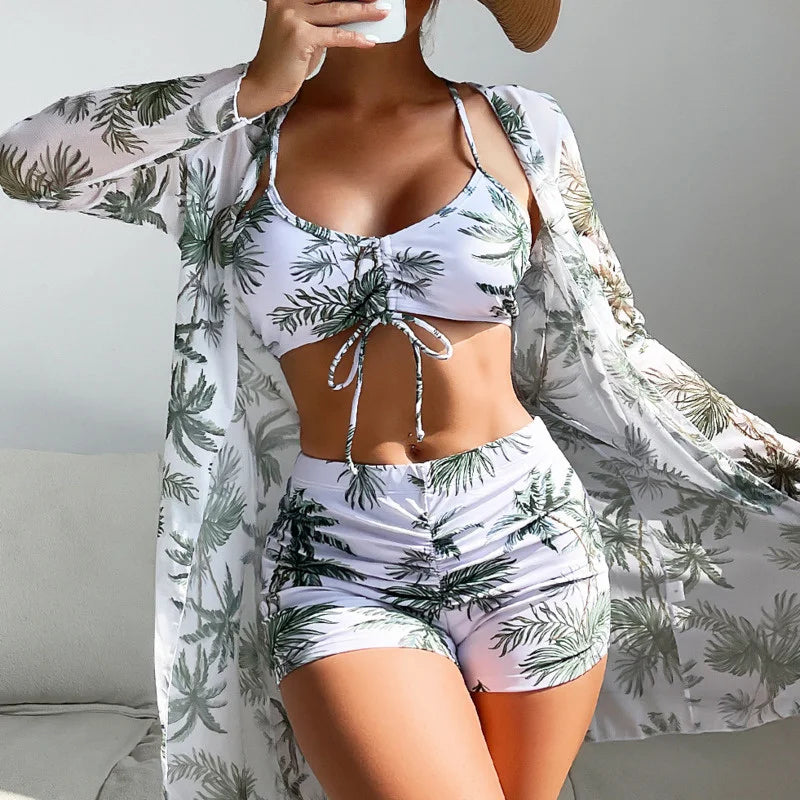 Summer Print Tankini Set – Push-Up 3-Piece Women’s Swimwear