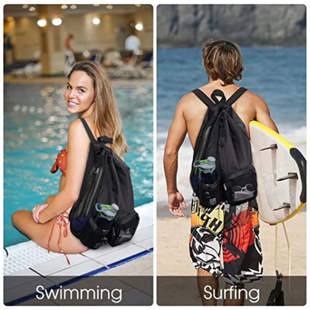 Swim Mesh Drawstring Backpack with Wet Pocket