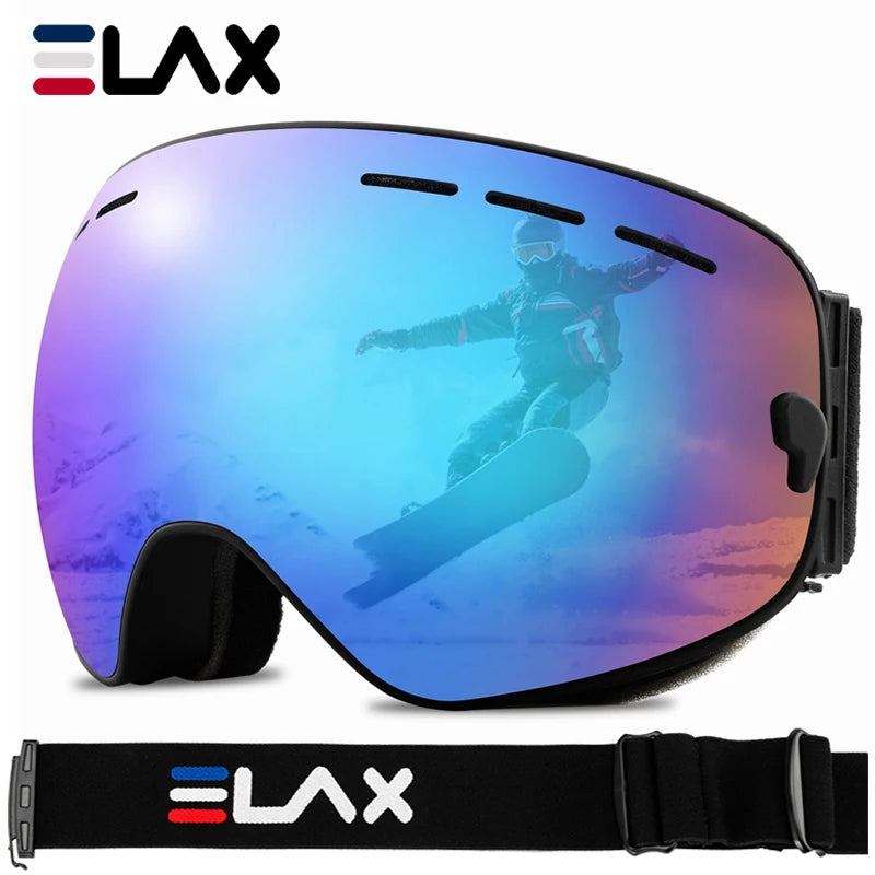 ELAX Brand Double Layers Anti-fog Ski Goggles Snowmobile Ski Mask Skiing Glasses Men Women Snow Googles Snowboard Sunglasses