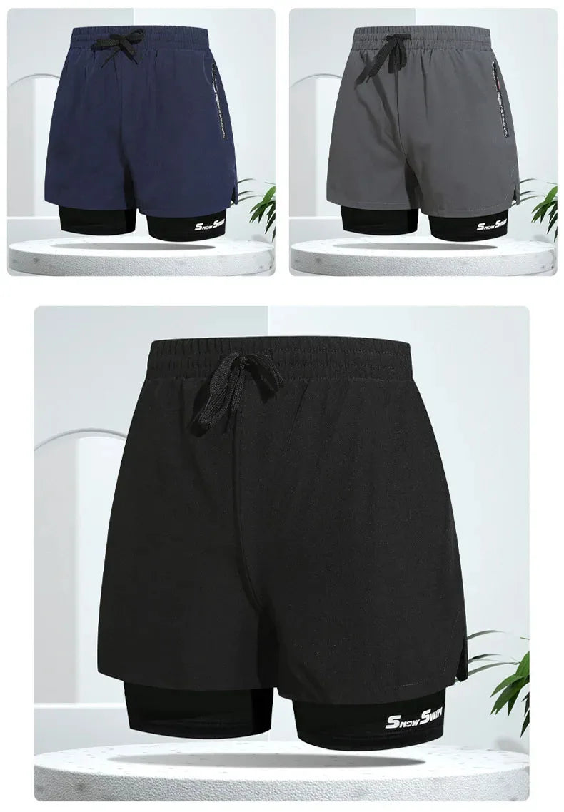 Men's Quick-Dry Double-Layer Swim Trunks