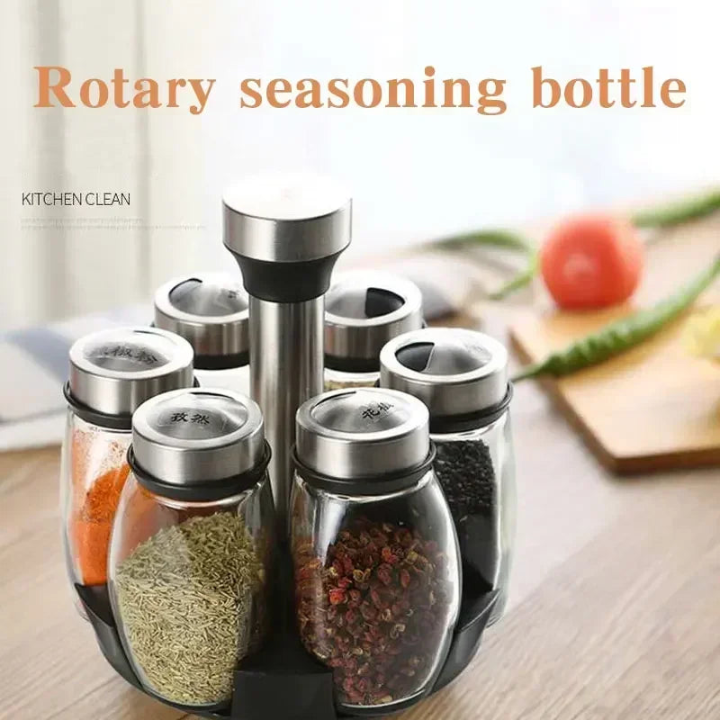 New Rotating Spice Jar Set with Glass Organizer