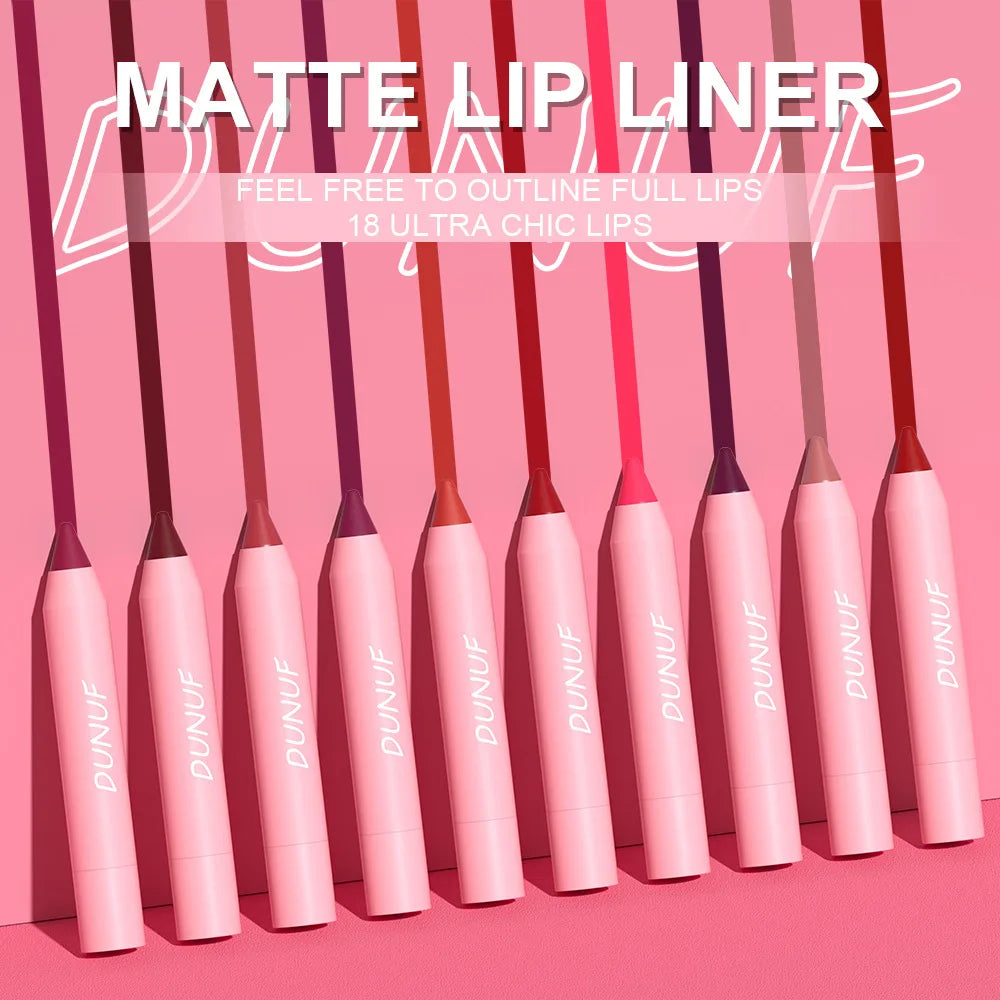 18-Colors Lipstick Pencil - Waterproof Sexy Red Matte Lip Contour Tint