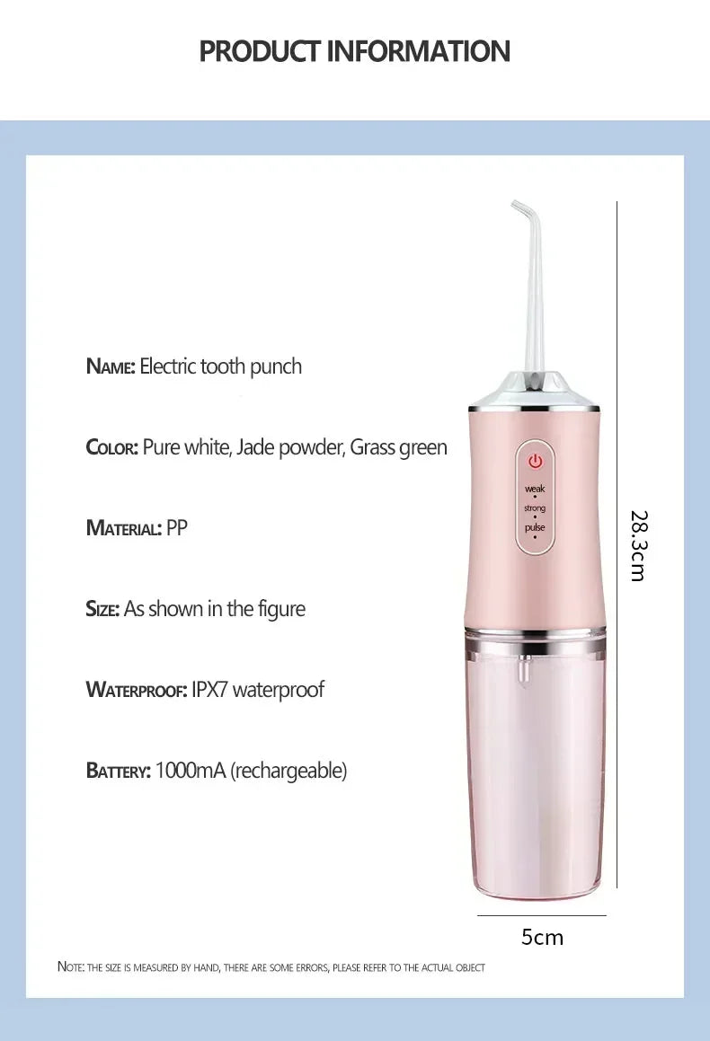 Oral Irrigator Portable Dental Water Flosser USB Rechargeable Water Jet Floss Tooth Pick 4 Jet Tip 220ml 3 Modes Teeth Cleaner