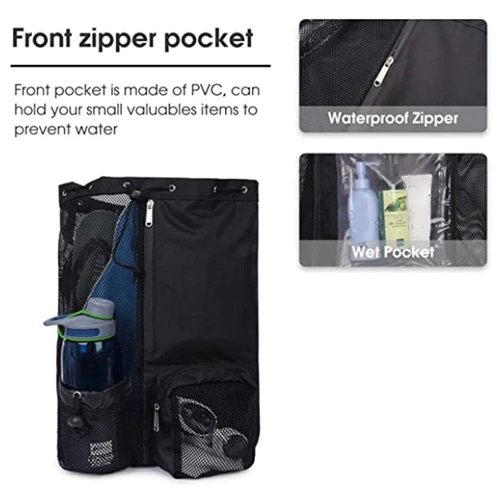 Swim Mesh Drawstring Backpack with Wet Pocket