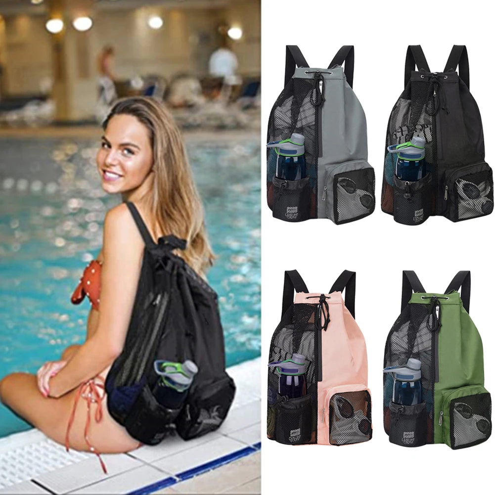 Swim Mesh Drawstring Backpack with Wet Pocket