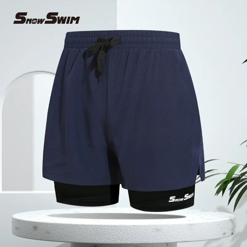 Men's Quick-Dry Double-Layer Swim Trunks